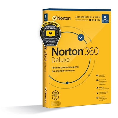 NORTON BOX 360 DELUXE -- 5 DISPOSITIVI (21397535) - 50GB BACKUP FINO:27/05 - cod. 59.274
