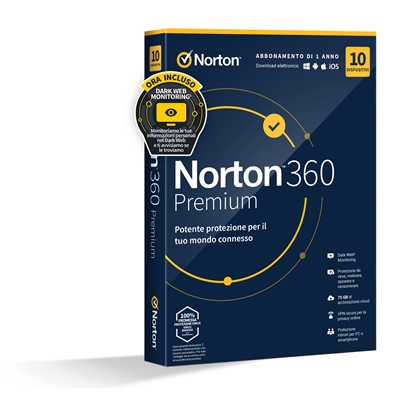 NORTON BOX 360 PREMIUM -- 10 DISPOSITIVI (21397805) - 75GB BACKUP FINO:27/05 - cod. 59.275