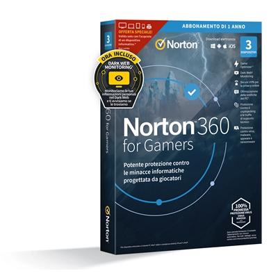 NORTON BOX 360 FOR GAMERS 2021 -- 3 DISPOSITIVI (21416227) - 50GB BACKUP FINO:31/12 - cod. 59.278