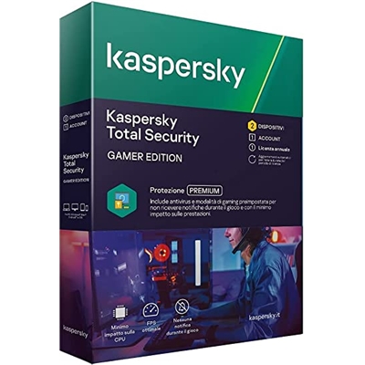 KASPERSKY BOX TOTAL SECURITY GAMER MODE - 2USER X PC/MAC/ANDROID (KL1949T5BFS-21SLIMGE) FINO:30/06 - cod. 59.9730
